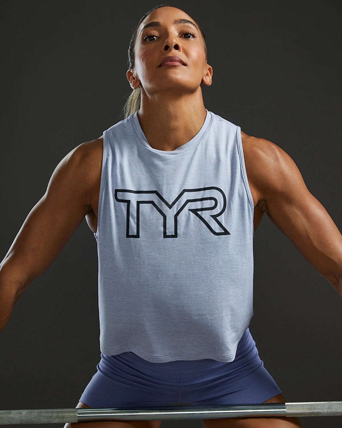 TYR Base Kinetic™ Women's High Neck Big Logo Sports Bra - Heather